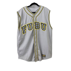VTG Y2K 2XL Embroidered Fubu #05 sleeveless Jersey Gray/ Yellow
